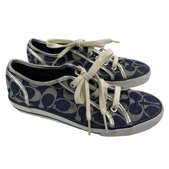 Coach Shoes Womens Size 7 Dee Optic Signature C Monogram Canvas Sneakers Lace Up - Picture 1 of 12